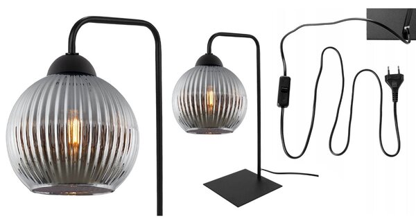 Stolní lampa Riffle Round, 1x grafitové skleněné stínítko