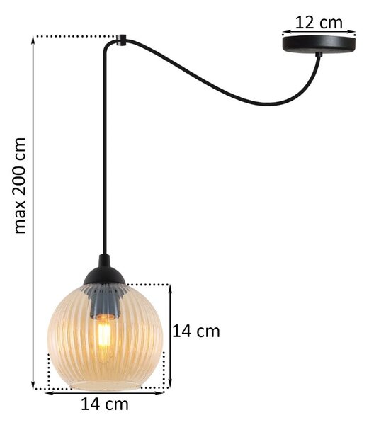 Závěsné svítidlo Riffle Round Spider, 1x medové skleněné stínítko