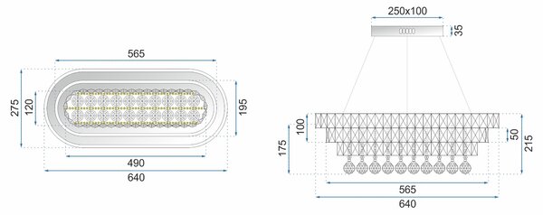 Toolight Křišťálová závěsná stropní lampa LED 102W Remote APP417-CP