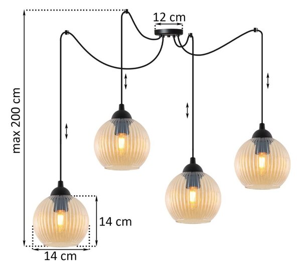 Závěsné svítidlo Riffle Round Spider, 4x medové skleněné stínítko