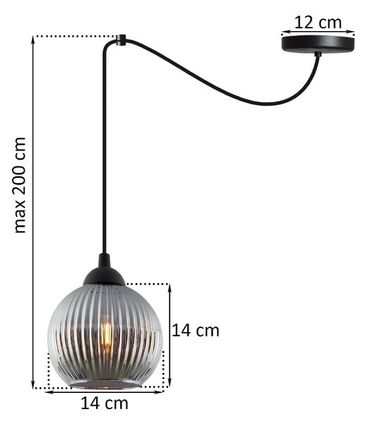Závěsné svítidlo Riffle Round Spider, 1x grafitové skleněné stínítko