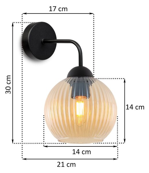 Nástěnné svítidlo Riffle Round, 1x medové skleněné stínítko