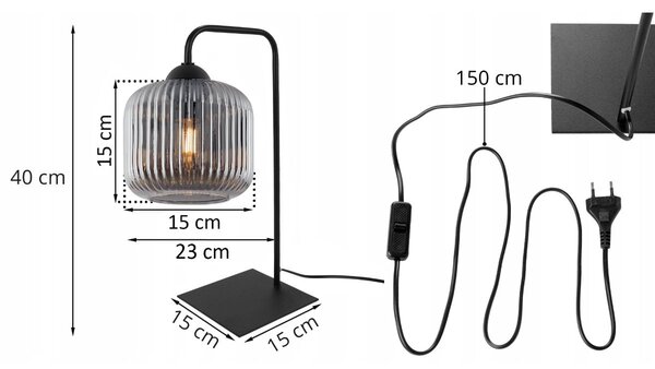 Stolní lampa Riffle, 1x grafitové skleněné stínítko