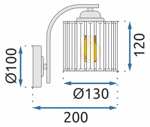 Toolight Kovové křišťálové nástěnné svítidlo APP512-1W Black