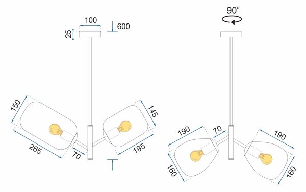 Toolight Skleněná závěsná stropní lampa vícebarevná APP436-4C