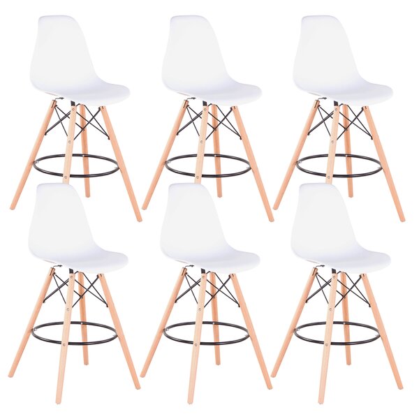 TEMPO Set 6 barových židlí, bílá/buk, CARBRY 2 NEW