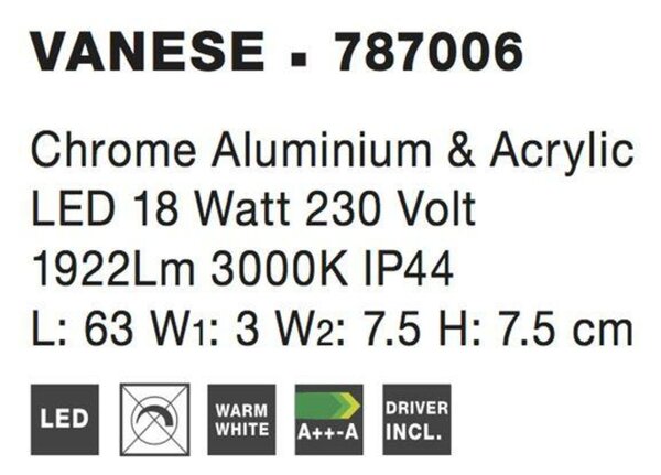 Nova Luce Stylové koupelnové nástěnné LED svítidlo Vanese - 18 W LED, 1922 lm, 630 mm NV 787006