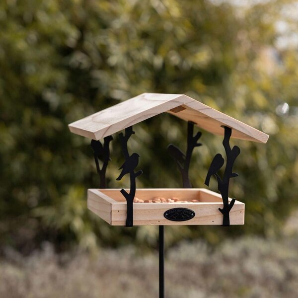Zapichovací krmítko pro ptáky Rhi, 131,5x24,5x24,5 cm, dřevo/kov, hnědá