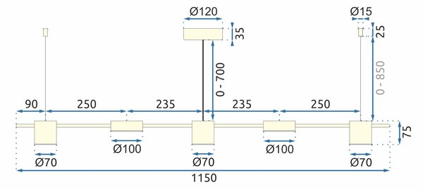 Toolight - LED závěsné svítidlo APP929-5CP, zlatá, OSW-07008