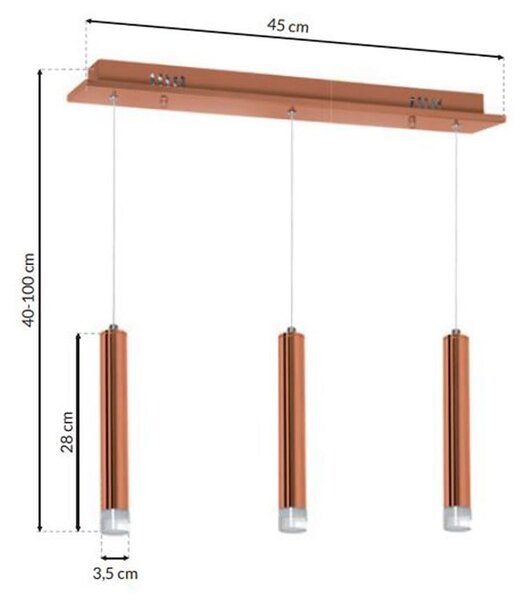 Závěsné svítidlo Copper, 3x měděné kovové stínítko, c