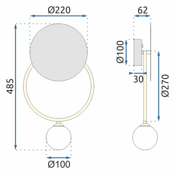 Toolight - Nástěnná lampa APP923-1W, černá-zlatá, OSW-09587