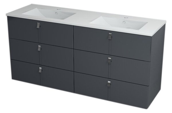 MITRA umyvadlová skříňka s umyvadlem, 3 zásuvky, 150x70x46 cm, antracit 2XMT0821601-150
