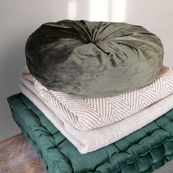 Khaki kulatý sametový polštář - Ø 38*8 cm - Clayre & Eef