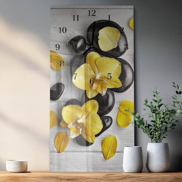 Skleněné hodiny vertikální Květiny Kameny zsppc-30x60-00183073