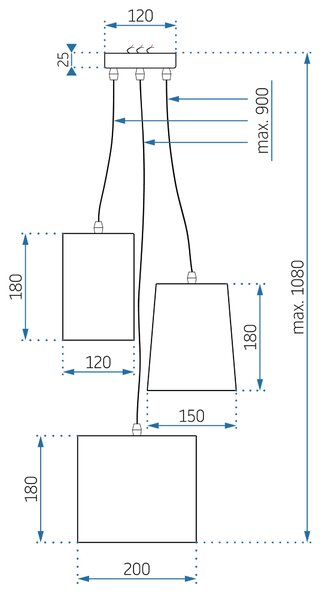 Toolight - Industriální závěsné svítidlo 3xE27 60W APP971-3cp, Bílá-šedá-černá, OSW-03212