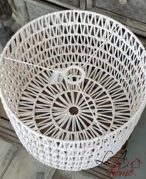 Bílé provázkové stínidlo na stolní lampu Luca cylinder - Ø 40*28cm / E27 - Collectione