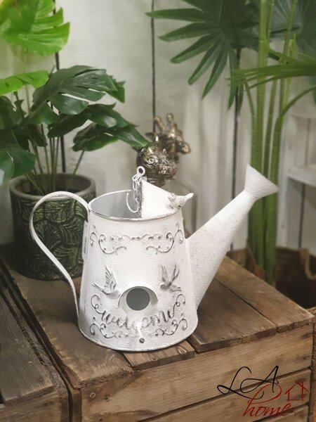 Bílá dekorační ptačí budka ve tvaru konve - 37*21*23 cm - Clayre & Eef