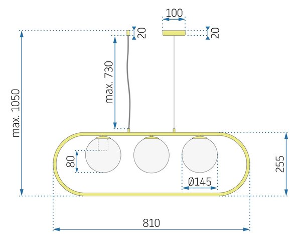 Toolight Závěsná lampa GLAMOUR APP915-3CP Zlatá