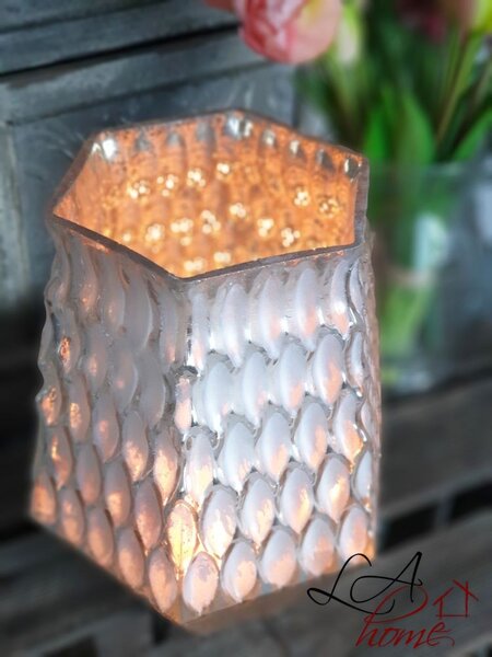 Champagne skleněný svícen na čajovou svíčku Hurricane - 17*15*22cm - J-Line by Jolipa