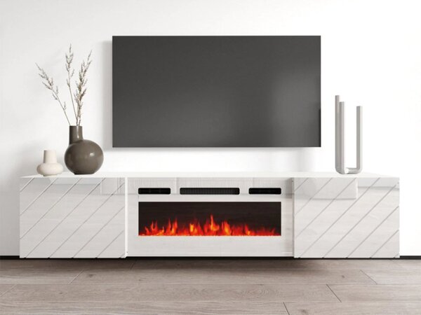 TV skříňka s krbem Pinito, Barva: černá / černý lesk + bílá, Krb: bílý 5903211468612