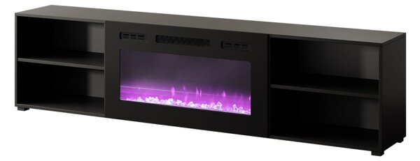 TV skříňka s krbem Loloz 200, Barva: bílá + bílá + černý lesk 5903211289729