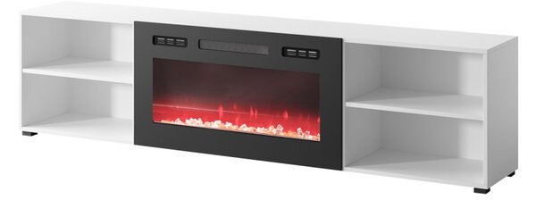 TV skříňka s krbem Loloz 200, Barva: bílá + bílá + černý lesk 5903211289729