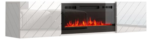 TV skříňka s krbem Pinito, Barva: černá / černý lesk + bílá, Krb: bílý 5903211468612