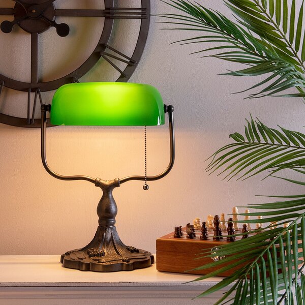 Zelená bankovní lampa tiffany Velves - 27*20*36 cm 1x E27 / max 60w - Clayre & Eef
