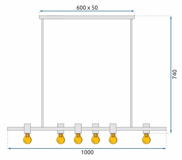 Toolight - Kovová industriální stropní lampa 6xE27 APP480-6CP, černá, OSW-00906