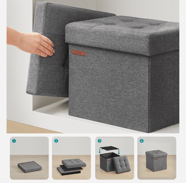 Skládací taburet s úložným prostorem COZY CUBE 30x30 cm, tmavě šedý