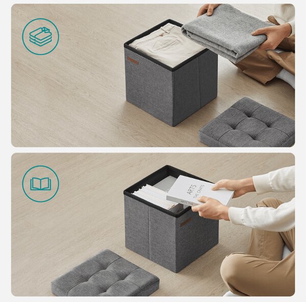 Skládací taburet s úložným prostorem COZY CUBE 30x30 cm, tmavě šedý