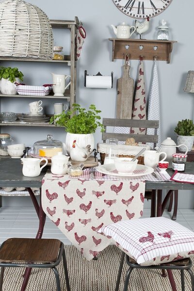 Ubrus na stůl Country Side Chicken red - 150*150 cm - Clayre & Eef