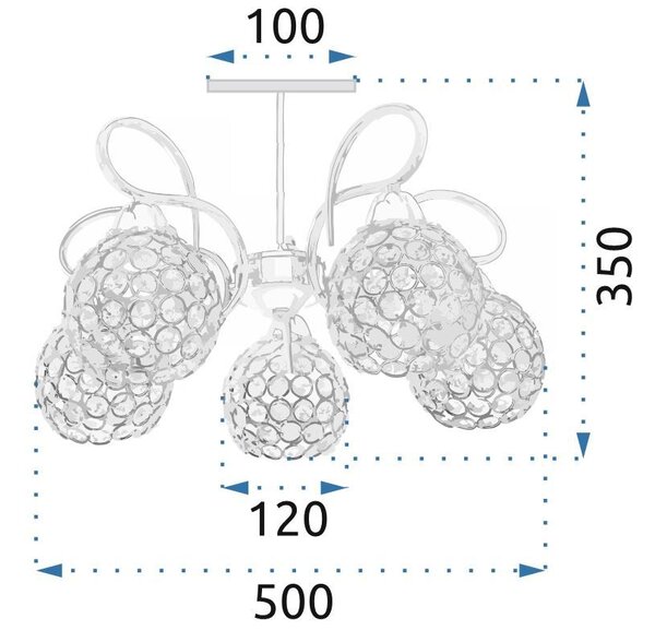Toolight - Křišťálová stropní svítilna 5xE27 60W 300750, chromová, OSW-05688