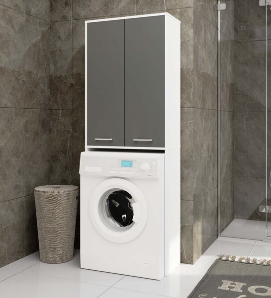 Ak furniture Koupelnová skříňka nad pračku Fin 2D bílá/šedá