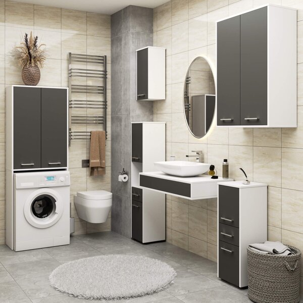 Ak furniture Koupelnová skříňka nad pračku Fin 2D bílá/šedá