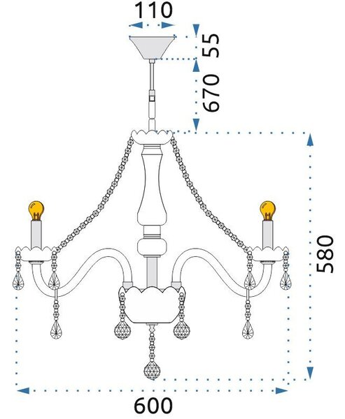 Toolight - Křišťálový závěsný lustr 3xE14 60W 300752, stříbrná, OSW-04601