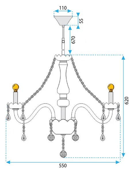 Toolight - Křišťálový závěsný lustr 6xE14 60W 392183, stříbrná, OSW-04007