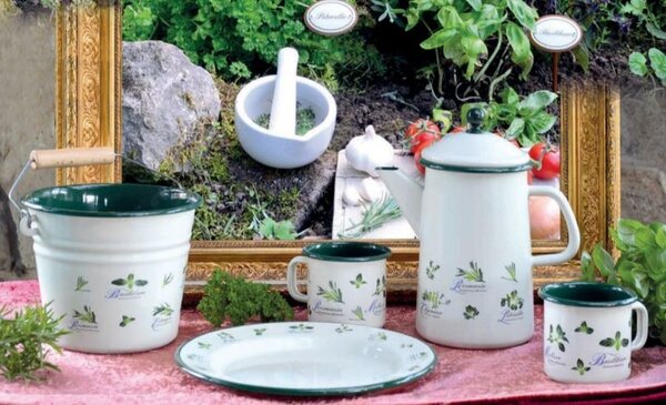 Krémový smaltovaný džbán s bylinkami Herbs - 20*26cm - 2.5L - Münder Email