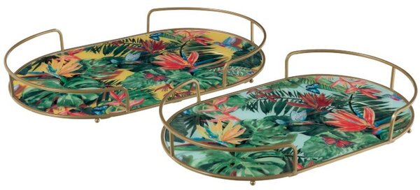 Set 2 podnosů s držadly Tropical - 46*29*5,5 cm - J-Line by Jolipa