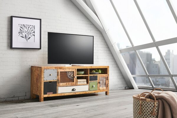 NÍZKÁ KOMODA, mangové dřevo, vícebarevná, 140/55/40 cm Landscape - TV stolky & komody pod TV