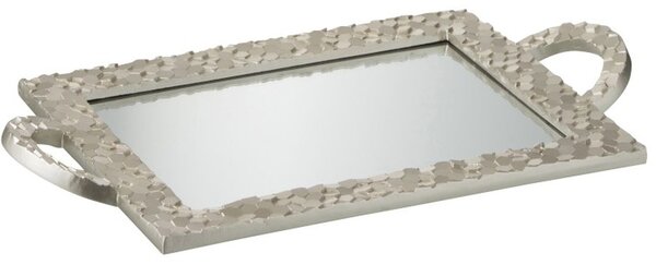 Stříbrný obdélníkový tác se zrcadlem Hexagon - 48*26*4 cm