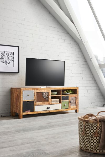 NÍZKÁ KOMODA, mangové dřevo, vícebarevná, 140/55/40 cm Landscape - TV stolky & komody pod TV