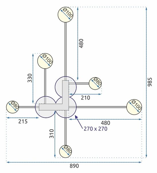 Toolight - LED stropní svítidlo 6-ramenné APP210-3CPR + dálkové ovládání, černá, OSW-08463