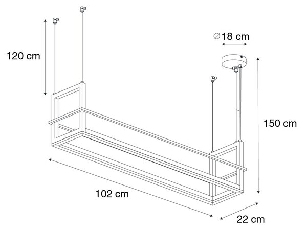 Závěsné svítidlo černé s policí vč. LED 3-stupňově stmívatelné - Cage Rack