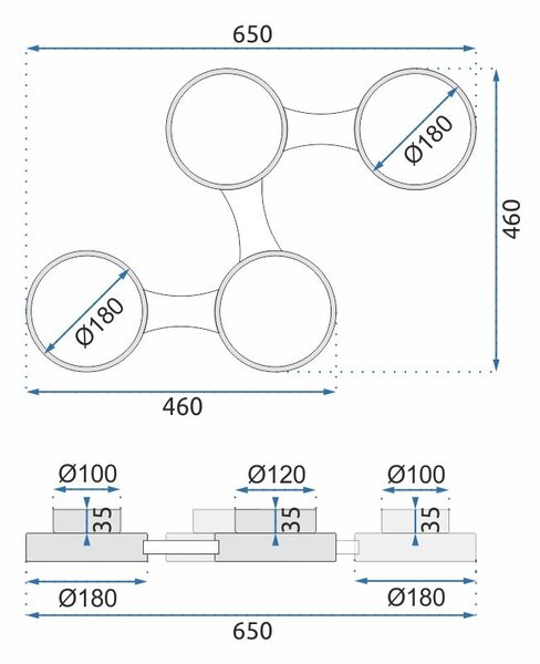 Toolight - LED stropní svítidlo 4-bodové APP210-3CPR, černá-hnědá, OSW-08469