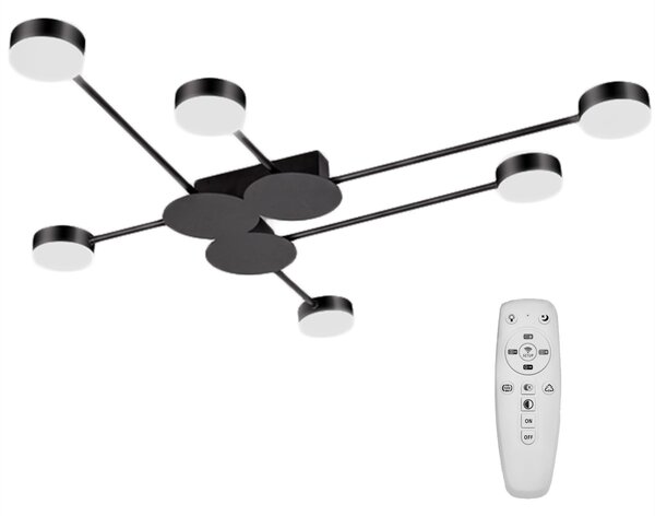 Toolight - LED stropní svítidlo 6-ramenné APP210-3CPR + dálkové ovládání, černá, OSW-08463
