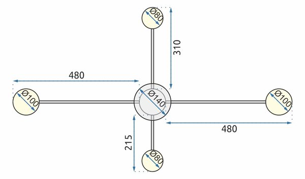 Toolight - LED stropní svítidlo 4-ramenné APP210-3CPR, černá, OSW-08460