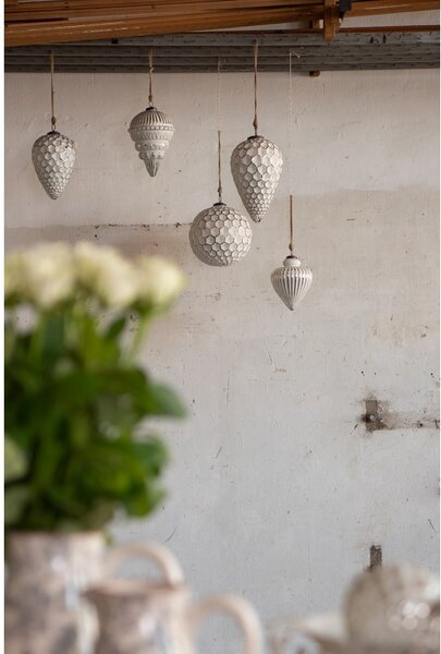 Bílá antik skleněná šiška Hexagon white XL - Ø 14*25 cm - Clayre & Eef