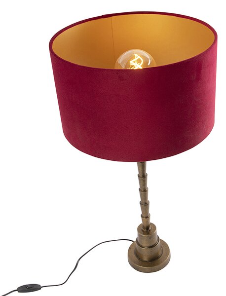 Stolní lampa v art deco stylu bronzová s červeným sametovým stínítkem 35 cm - Pisos