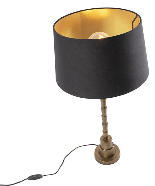 Stolní lampa v art deco stylu bronzová s černým bavlněným stínítkem 35 cm - Pisos